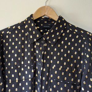 WHO WHAT WEAR Black Gold Foil Polka Dot Blouse XL